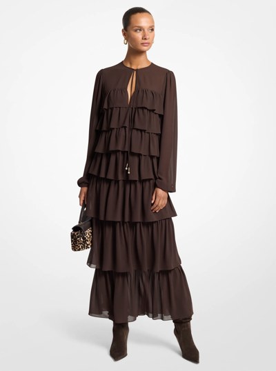 Ruffled Georgette Maxi Dress in CHOCOLATE | Michael Kors