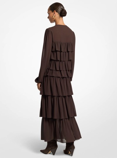 Ruffled Georgette Maxi Dress in CHOCOLATE | Michael Kors