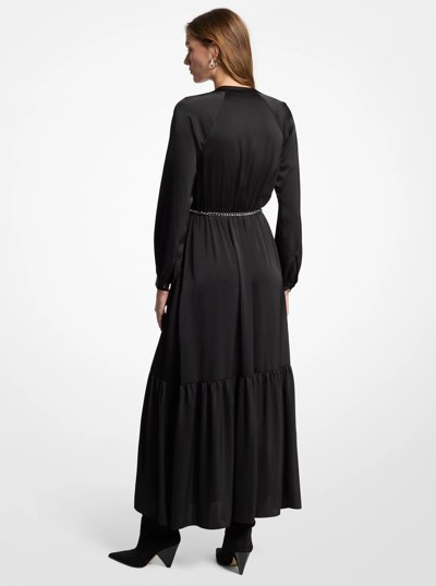 Belted Satin Shirtdress in BLACK | Michael Kors