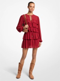 Ruffled Georgette Tie-Neck Dress
