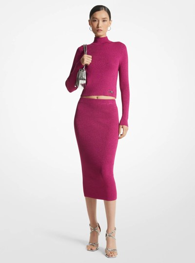 Metallic Ribbed Knit Pencil Skirt in DEEP FUCHSIA | Michael Kors
