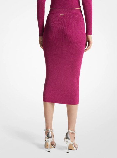 Metallic Ribbed Knit Pencil Skirt in DEEP FUCHSIA | Michael Kors