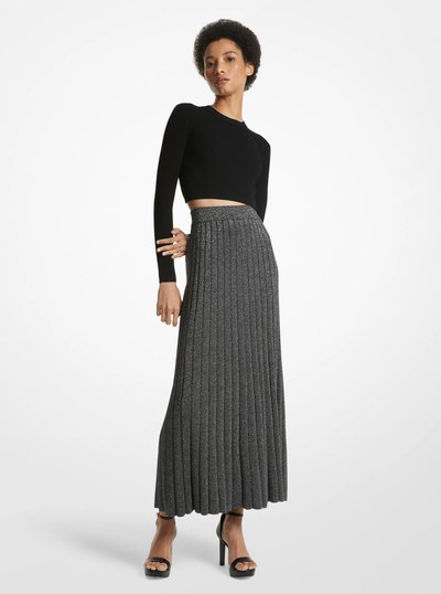 Metallic Ribbed Knit Skirt in BLACK/SILVER | Michael Kors