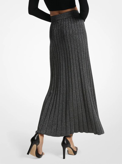 Metallic Ribbed Knit Skirt in BLACK/SILVER | Michael Kors