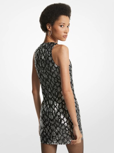 Snake Sequined Stretch-Tulle Tank Dress