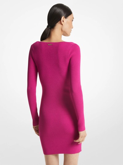 Square Neck Ribbed Knit Dress in DEEP FUCHSIA | Michael Kors