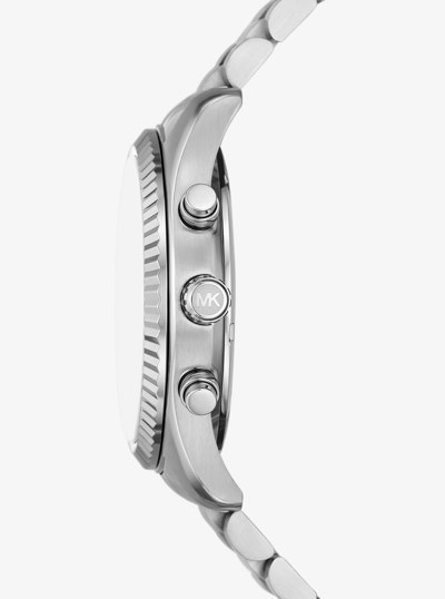 Oversized Lexington Silver-Tone Watch and Crocodile-Embossed Leather Card Case Gift Set in SILVER | Michael Kors
