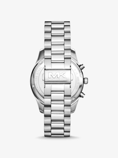 Oversized Lexington Silver-Tone Watch and Crocodile-Embossed Leather Card Case Gift Set in SILVER | Michael Kors