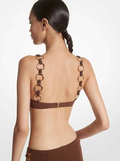 Ring Embellished Stretch Nylon Bikini Top in NUTMEG | Michael Kors