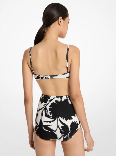 Floral Stretch Nylon Crepe Bikini Top and Brief Set in BLACK/WHITE | Michael Kors