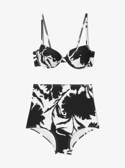 Floral Stretch Nylon Crepe Bikini Top and Brief Set in BLACK/WHITE | Michael Kors