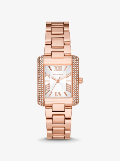Mini Emery Pav&eacute; Rose-Gold Tone Watch in ROSE GOLD | Michael Kors