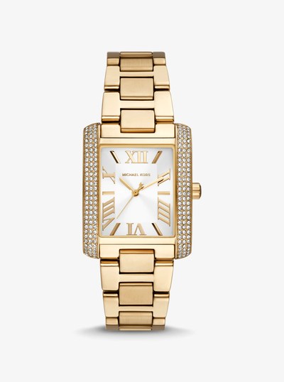 Oversized Emery Pav&eacute; Gold Tone Watch in GOLD | Michael Kors