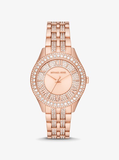 Harlowe Pav&eacute; Rose Gold-Tone Watch in ROSE GOLD | Michael Kors