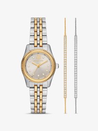 Lexington Pav&eacute; Two-Tone Watch and Slider Bracelet Gift Set
