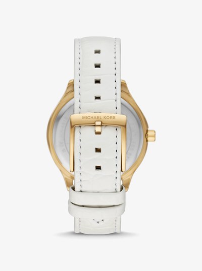 Sage Pav&eacute; Gold-Tone and Crocodile Embossed Leather Watch in OPTIC WHITE | Michael Kors