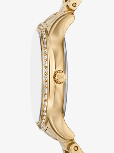 Mini Sage Pav&eacute; Gold-Tone Watch in GOLD | Michael Kors