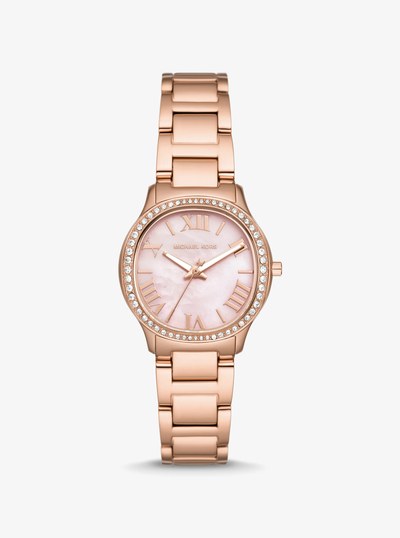 Mini Sage Pav&eacute; Rose Gold-Tone Watch in ROSE GOLD | Michael Kors