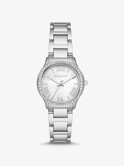 Mini Sage Pav&eacute; Silver-Tone Watch in SILVER | Michael Kors