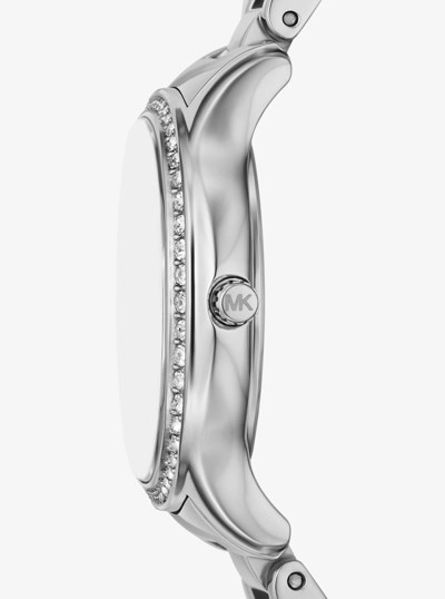 Mini Sage Pav&eacute; Silver-Tone Watch in SILVER | Michael Kors