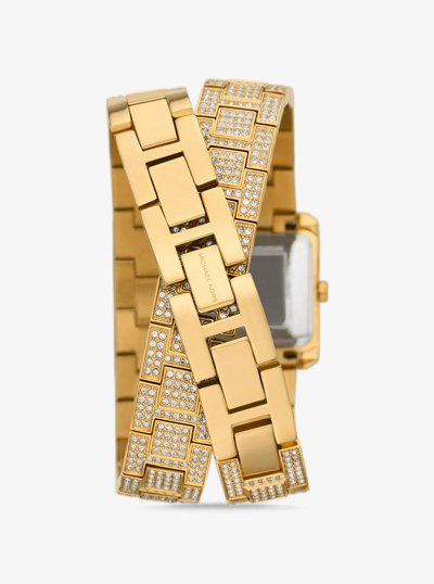 Petite Emery Pav&eacute; Gold-Tone Double Wrap Watch in GOLD | Michael Kors