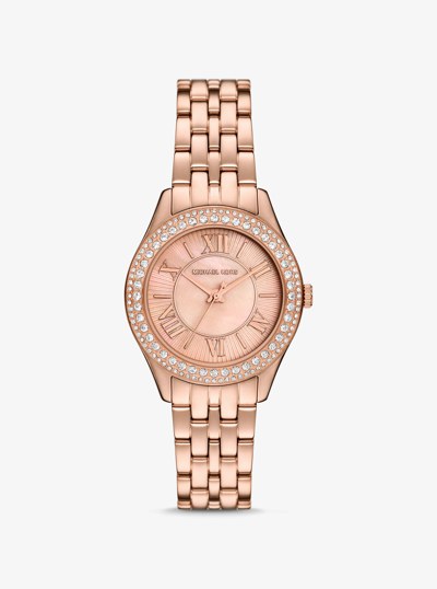 Mini Harlowe Pav&eacute; Rose Gold-Tone Watch in ROSE GOLD | Michael Kors