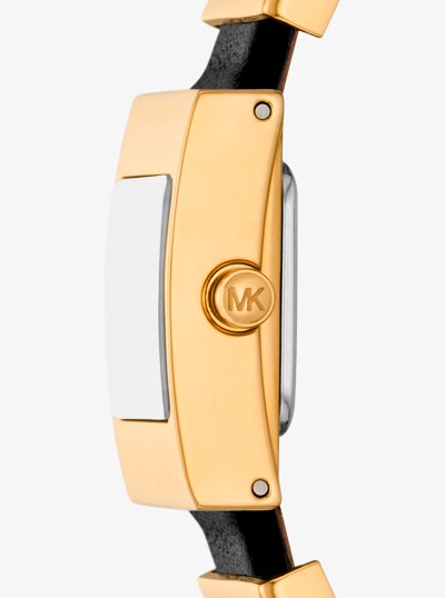 Mini Darrington Gold-Tone and Leather Watch in BLACK | Michael Kors