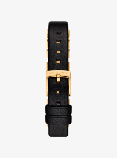 Mini Darrington Gold-Tone and Leather Watch in BLACK | Michael Kors