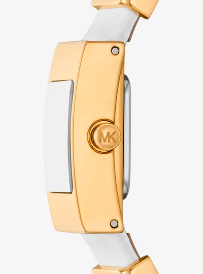 Mini Darrington Gold-Tone and Leather Watch in OPTIC WHITE | Michael Kors