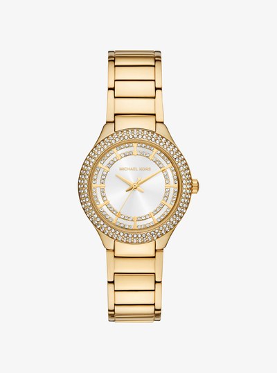 Mini Sylvia Pav&eacute; Gold-Tone Watch in GOLD | Michael Kors
