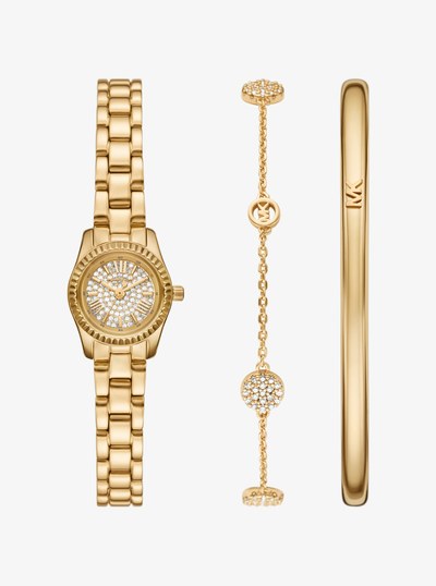 Petite Lexington Pav&eacute; Gold-Tone Watch and Jewelry Gift Set in GOLD | Michael Kors