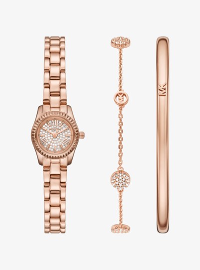 Petite Lexington Pav&eacute; Rose Gold-Tone Watch and Jewelry Gift Set in ROSE GOLD | Michael Kors