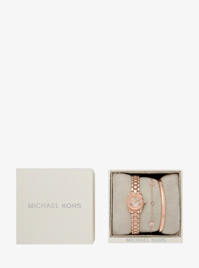 Petite Lexington Pav&eacute; Rose Gold-Tone Watch and Jewelry Gift Set in ROSE GOLD | Michael Kors