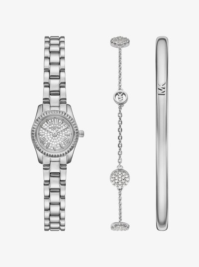 Petite Lexington Pav&eacute; Silver-Tone Watch and Jewelry Gift Set in SILVER | Michael Kors