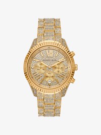 Oversized Lexington Pav&eacute; Gold-Tone Watch