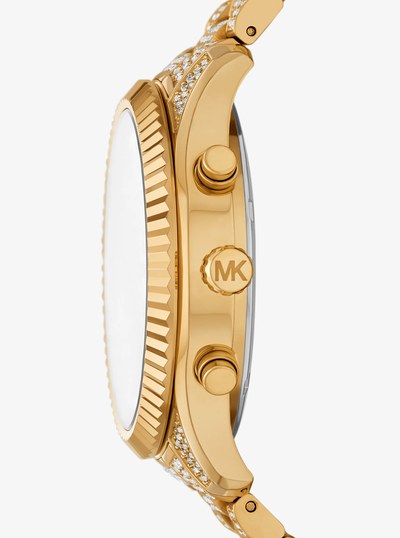 Oversized Lexington Pav&eacute; Gold-Tone Watch in GOLD | Michael Kors