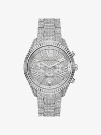 Oversized Lexington Pav&eacute; Silver-Tone Watch