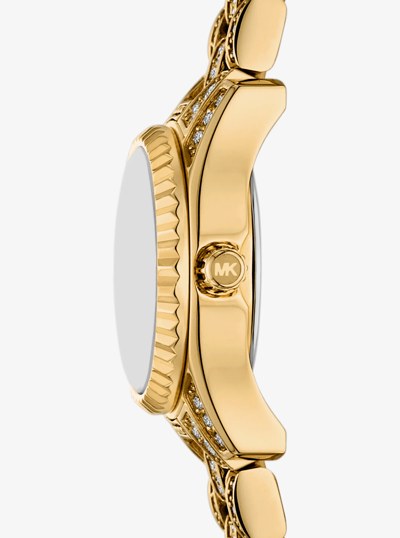 Micro Lexington Pav&eacute; Gold-Tone Watch in GOLD | Michael Kors