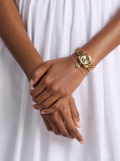 Petite Lexington Pav&eacute; Gold Watch and Heart Bracelet Gift Set in GOLD | Michael Kors
