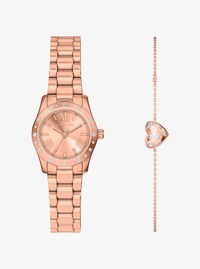 Petite Lexington Pav&eacute; Rose Gold-Tone Watch and Heart Bracelet Gift Set