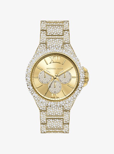Oversized Camille Pav&eacute; Gold-Tone Watch in GOLD | Michael Kors