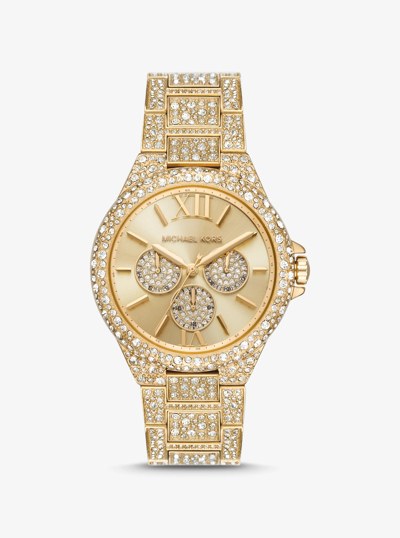Oversized Camille Pav&eacute; Gold-Tone Watch in GOLD | Michael Kors