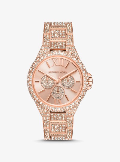 Oversized Camille Pav&eacute; Rose Gold-Tone Watch in ROSE GOLD | Michael Kors