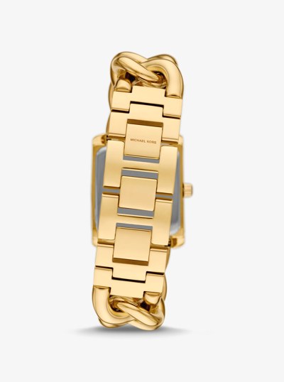 Mini Emery Animal Pav&eacute; Gold-Tone Curb Link Watch in GOLD | Michael Kors
