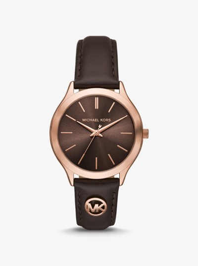 Slim Runway Rose Gold-Tone and Leather Watch in ROSE GOLD | Michael Kors