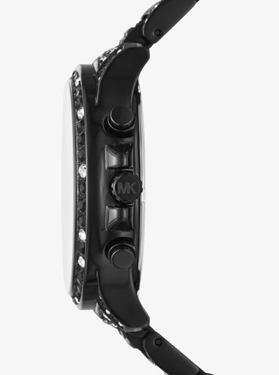 Limited-Edition Oversized Sage Pav&eacute; Black-Tone Watch in BLACK | Michael Kors