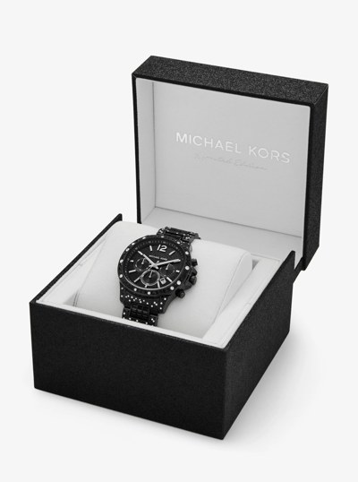 Limited-Edition Oversized Sage Pav&eacute; Black-Tone Watch in BLACK | Michael Kors
