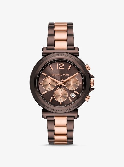 Oversized Maren Two-Tone Watch in CHOCOLATE | Michael Kors