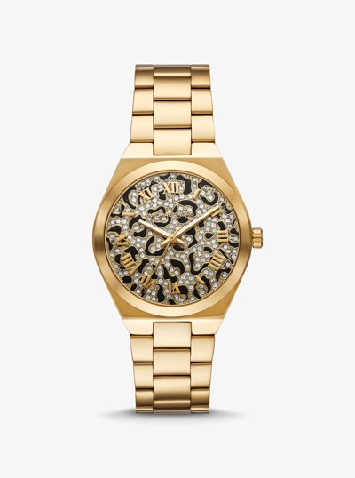 Lennox Animal Pav&eacute; Gold-Tone Watch in GOLD | Michael Kors