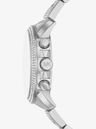 Oversized Brynn Pav&eacute; Silver-Tone Watch